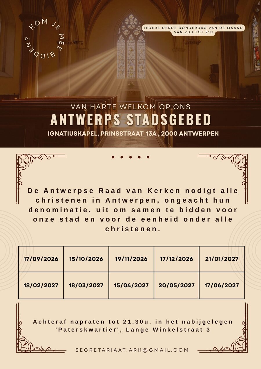 Flyer Antwerps stadsgebed – data 2026-2027
